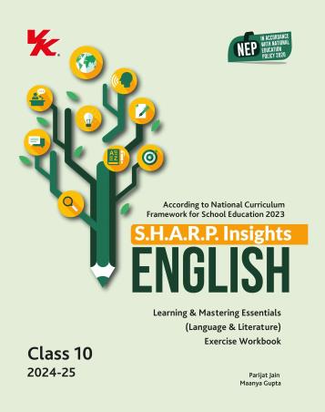 Book cover number 2 for S.H.A.R.P. Insights English (Language & Literature) CBSE Class 10 NEP / NCF 2023 (2024-25) Set Of 2 written by Parijat Jain, Maanya Gupta published by VK Global Publications Pvt. Ltd.