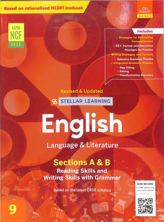 Book cover number 1 for Stellar Learning English Language & Literature Sections A & B Class 9 (NEP 2020) written by NA published by On Board! Books
