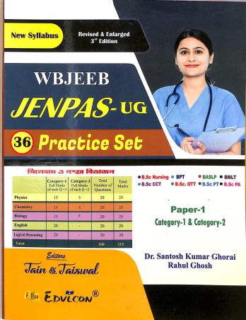 Book cover number 1 for WBJEEB JENPAS - UG 36 Practice Set Paper 1 written by Rahul Ghosh, Santosh Kumar Ghorai published by Edvicon publishing House