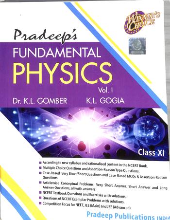 Book cover number 1 for Pradeep's Fundamental Physics Class 11 Volume 1 & 2 (2024-2025) written by K. L. Gomber, K. L. Gogia published by Pradeep Publications