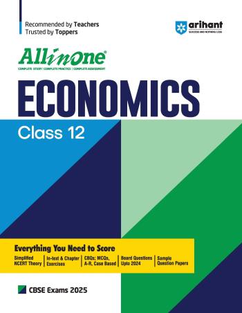 Book cover number 1 for CBSE All In One Economics Class 12 (2025 Exams) written by Pratima Jain Roy published by Arihant Prakashan