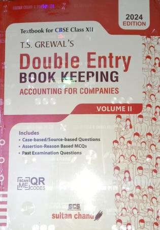 Book cover number 1 for Double Entry Book Keeping Volume 2 Class 12 CBSE (Accounting For Companies) 2024 Edition written by T. S. Grewal published by Sultan Chand & Sons (P) Ltd