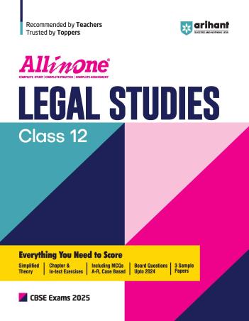 Book cover number 1 for All In One Legal Studies CBSE Class 12 (2025 Exams) written by Jyoti Singh, Mansi Sharma published by Arihant Prakashan
