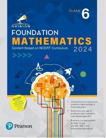 Book cover number 1 for Nvision Foundation Mathematics Class 6 (2024) written by Prashant Jain, Aditi Vyas published by Pearson Education
