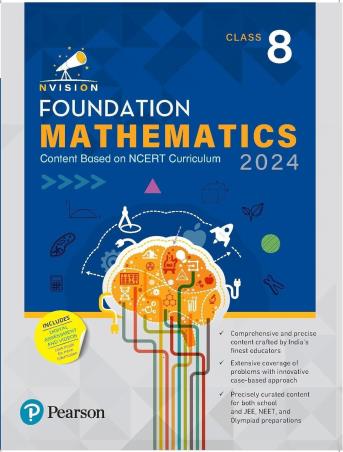 Book cover number 1 for Nvision Foundation Mathematics Class 8 (2024) written by Prashant Jain, Aditi Vyas published by Pearson Education
