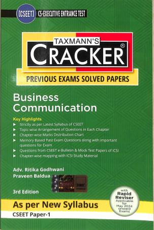 Book cover number 1 for Taxmann's Cracker Business Communication (Previous Exams Solved Papers) written by Ritika Godhwani published by Taxmann Publications Pvt. Ltd.