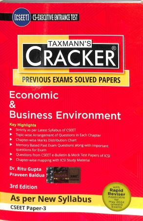 Book cover number 1 for Taxmann's Cracker Economic & Business Environment (Previous Exams Solved Papers) CSEET Paper 3 written by Ritu Gupta, Praveen Baldua published by Taxmann Publications Pvt. Ltd.