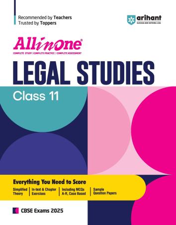 Book cover number 1 for All In One Legal Studies CBSE Class 11 (2025 Exams) written by Jyoti Singh, Janmenjay Sahani published by Arihant Prakashan
