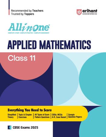 Book cover number 1 for All In One Applied Mathematics Class 11 CBSE (2025 Exams) written by Brijesh Dwevedi, Laxman Prasad published by Arihant Prakashan