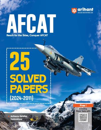 Book cover number 1 for AFCAT 25 Solved Papers (2024-2011) written by Varun Bali, Srishti Agarwal, Vagisha Mehta published by Arihant Publications (India) Limited
