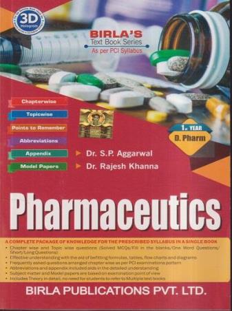 Book cover number 1 for Pharmaceutics written by S. P. Aggarwal published by Birla Publications Pvt Ltd