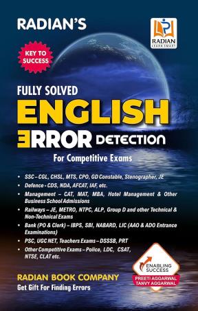 Book cover number 1 for Radian's Fully Solved English Error Detection For Competitive Exams written by Preeti Aggarwal, Tanvy Aggarwal published by Radian Book Company