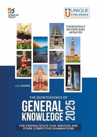 Book cover number 1 for The Quintessence Of General Knowledge 2025 written by J. K. Chopra published by Unique Publishers