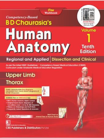 Book cover number 1 for B. D. Chaurasia's Human Anatomy Volume 1 (Upper Limb/Thorax) 10th Edition written by B. D. Chaurasia published by CBS Publishers & Distributors Pvt. Ltd.