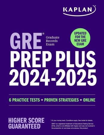 Book cover number 1 for GRE Prep Plus 2024-2025 written by NA published by Kaplan Publishing