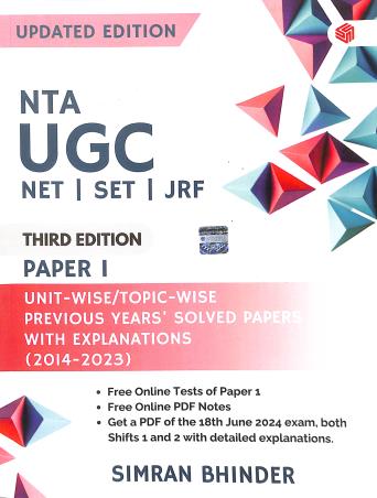 Book cover number 1 for NTA UGC NET/SET/JRF Paper 1 written by Simran Bhinder published by Invincible Publishers