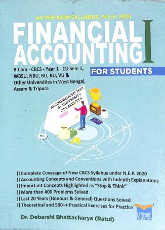 Book cover number 1 for Financial Accounting 1 (NEP 2020) written by Debarshi Bhattacharya published by Lawpoint