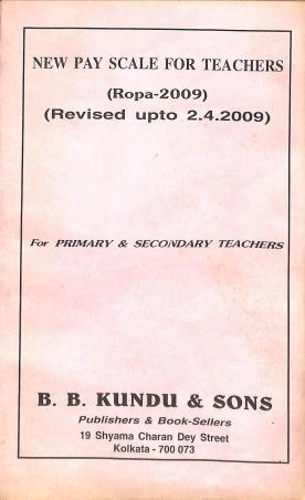 Book cover number 1 for New Pay Scale For Teachers (Ropa-2009) (Revised Upto 2.4.2009) For Primary & Secondary Teachers written by NA published by B. B. Kundu & Sons.