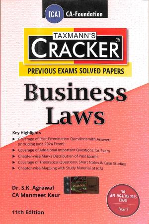 Book cover number 1 for Taxmann's CRACKER Business Laws Paper-2 (For Sept. 2024 / Jan. 2025 Exams) written by S. K. Agrawal, Manmeet Kaur published by Taxmann Publications Pvt. Ltd.