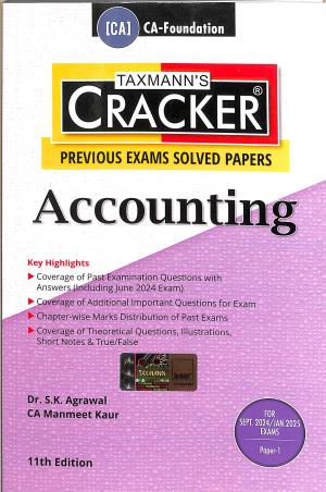 Book cover number 1 for Taxmann's CRACKER Accounting Paper-1 (For Sept. 2024 / Jan. 2025 Exams) written by S. K. Agrawal, Manmeet Kaur published by Taxmann Publications Pvt. Ltd.