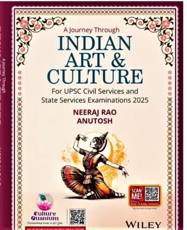 Book cover number 1 for A Journey through Indian Art & Culture (UPSC 2025 Examinations) written by Neeraj Rao, Anutosh published by Wiley India Pvt. Ltd.