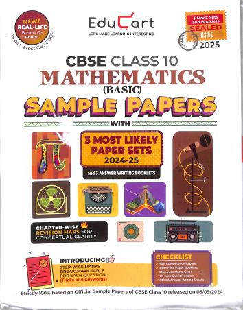 Book cover number 1 for Mathematics Basic Sample Papers CBSE Class 10 (2025) written by Mansi Sharma published by Educart