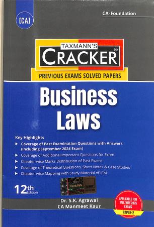 Book cover number 1 for Taxmann's CRACKER Business Laws (Paper-2) written by Manmeet Kaur, S. K. Agarwal published by Taxmann Publications Pvt. Ltd.