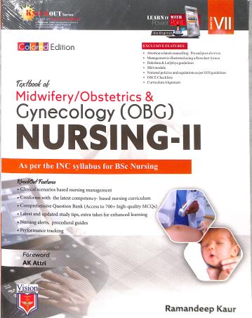 Book cover number 1 for Textbook Of Midwifery / Obstetrics & Gynecology (OBG) Nursing 2 Semester 7 (Knockout Series) written by Ramandeep Kaur published by Vision Health Sciences Publisher