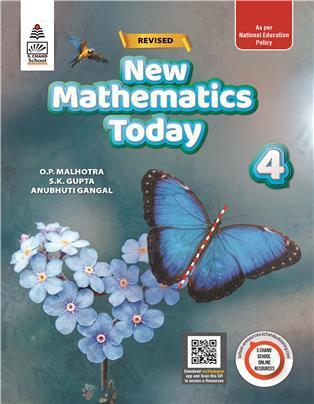 Book cover number 1 for Revised New Mathematics Today 4 (ICSE) NEP 2020 written by O. P. Malhotra, S. K. Gupta, Anubhuti Gangal published by S. Chand Publishing