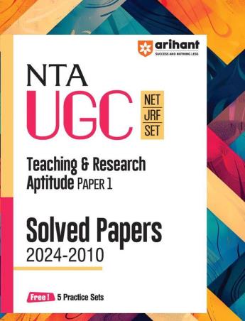 Book cover number 1 for NTA UGC NET / JRF / SET Teaching & Research Aptitude Paper 1 (Solved Papers 2024-2010) written by Varun Bali, Janmenjay Sahani published by Arihant Publications (India) Limited
