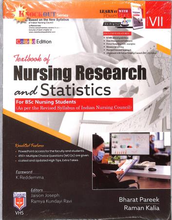 Book cover number 1 for Textbook Of Nursing Research And Statistics (Semester 7) written by Raman Kalia, Bharat Pareek published by Vision Health Sciences Publisher