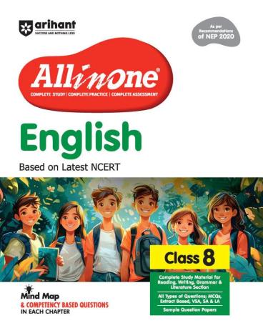 Book cover number 1 for All In One English Based On Latest NCERT Class 8 (NEP 2020) written by Srishti Agarwal published by Arihant Prakashan