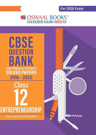Book cover number 1 for Oswaal CBSE Question Bank Solved Papers (2016-2025) Class 12 Entrepreneurship (For 2026 Exam) written by NA published by Oswaal Books