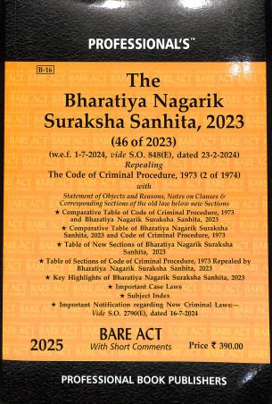 Book cover number 1 for The Bharatiya Nagarik Suraksha Sanhita,2023 (46 Of 2023) 2025 written by NA published by Professional Book Publishers