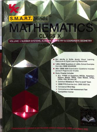 Book cover number 1 for S.M.A.R.T. Minds Mathematics Class 10 Volume 1 & 2 CBSE (NEP 2020 / NCF SE 2023) written by Parijat Jain published by VK Global Publications Pvt. Ltd.