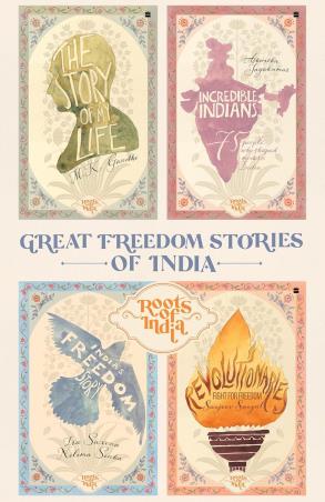 Book cover number 1 for Great Freedom Stories Of India (Roots Of India Series) Set Of 4 Books written by Sanjeev Sanyal, Ashwitha Jayakumar, Nilima Sinha, Ira Saxena published by Harper Collins Publishers