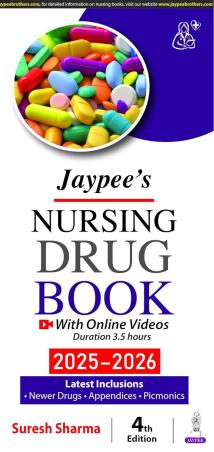 Book cover number 1 for Jaypee's Nursing Drug Book 2025-2026 written by Suresh Sharma published by Jaypee Brothers Medical Publishers (P) Ltd.