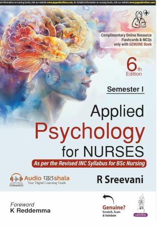 Book cover number 1 for Applied Psychology For Nurses Semester 1 (6th Edition) written by R. Sreevani published by Jaypee Brothers Medical Publishers (P) Ltd.