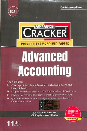 Book cover number 1 for Taxmann's Cracker Advanced Accounting (Group-1 Paper-1) written by Parveen Sharma, Kapileshwar Bhalla published by Taxmann Publications Pvt. Ltd.