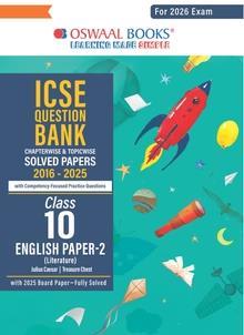 Book cover number 1 for Oswaal ICSE Question Bank Class 10 English Paper 2 Literature (For 2026 Exam) written by NA published by Oswaal Books