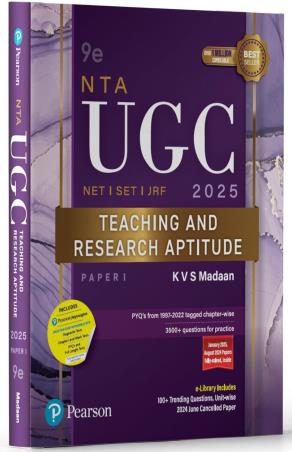 Book cover number 1 for UGC NET Paper 1 Teaching and Research Aptitude written by K. V. S. Madaan published by Pearson Education