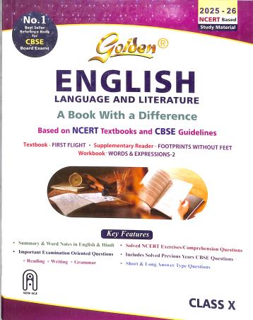 Book cover number 1 for Golden English Language And Literature CBSE Class 10 (2025-26) written by R. K. Gupta, R. C. Dahiya published by New Age International (P) Limited, Publishers