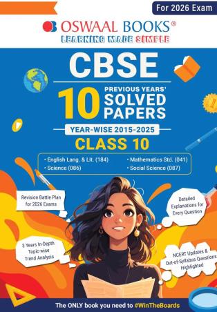 Book cover number 1 for Oswaal CBSE 10 Previous Years' Solved Papers (Year Wise 2015-2025) Class 10 (2026 Exam) written by NA published by Oswaal Books