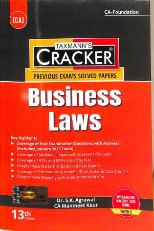 Book cover number 1 for Taxmann's CRACKER Business Laws (Paper-2) written by S. K. Agrawal, Manmeet Kaur published by Taxmann Publications Pvt. Ltd.