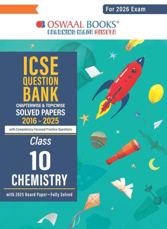 Book cover number 1 for Oswaal ICSE Question Bank Solved Papers 2016-2025 Class 10 Chemistry (2026 Exam) written by NA published by Oswaal Books