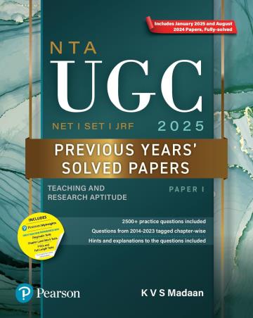 Book cover number 1 for NTA UGC NET/SET/JRF 2025 Previous Years' Solved Papers  (Paper 1) written by K. V. S. Madaan published by Pearson Education