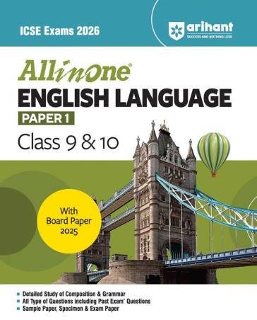 Book cover number 1 for All In One English Language Paper 1 Class 9 & 10 (ICSE Exams 2026) written by Neha Singh published by Arihant Prakashan