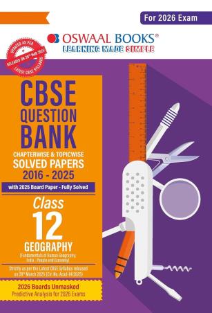 Book cover number 1 for Oswaal CBSE Question Bank Solved Papers (2016-2025) Geography Class 12 (For 2026 Exam) written by NA published by Oswaal Books