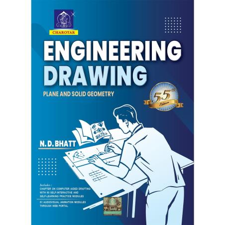 Book cover number 1 for Engineering Drawing : Plane And Solid Geometry (55 Edition) written by N. D. Bhatt published by Charotar Publishing House Pvt. Ltd.