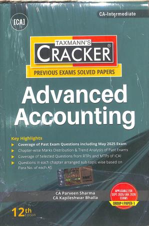 Book cover number 1 for Taxmann's Cracker Advanced Accounting (Group-1 Paper-1) Sept 2025 / Jan 2026 Exams written by Parveen Sharma, Kapileshwar Bhalla published by Taxmann Publications Pvt. Ltd.